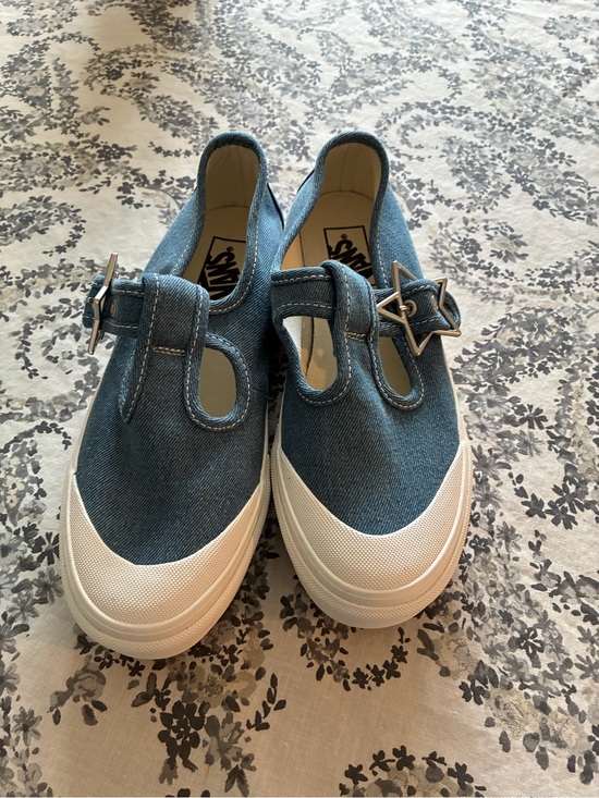 Vans Shoes - Vans women’s size eight Denim Mary Jane Sneakers - Blue and White NEW!